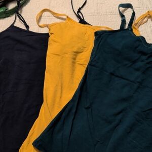 Set of Three Aerie Camisoles in Navy, Mustard, and Teal